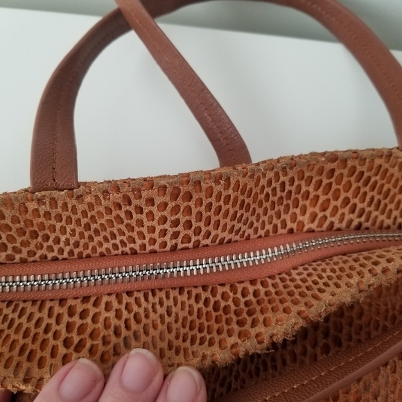 Sorial New York Cognac Brown Cross Body Python Snake Skin Print Leather Satchel - Picture 5 of 12